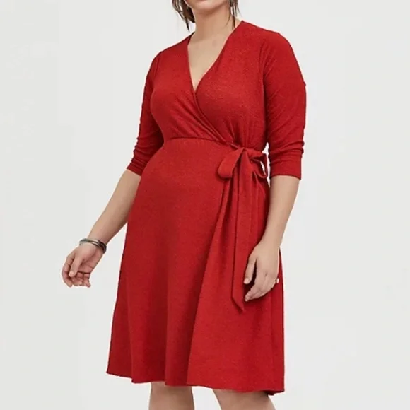 torrid | Dresses | Torrid Terracotta Textured Wrap Dress Orange Size 2 Midi  34 Sleeve Pockets | Poshmark